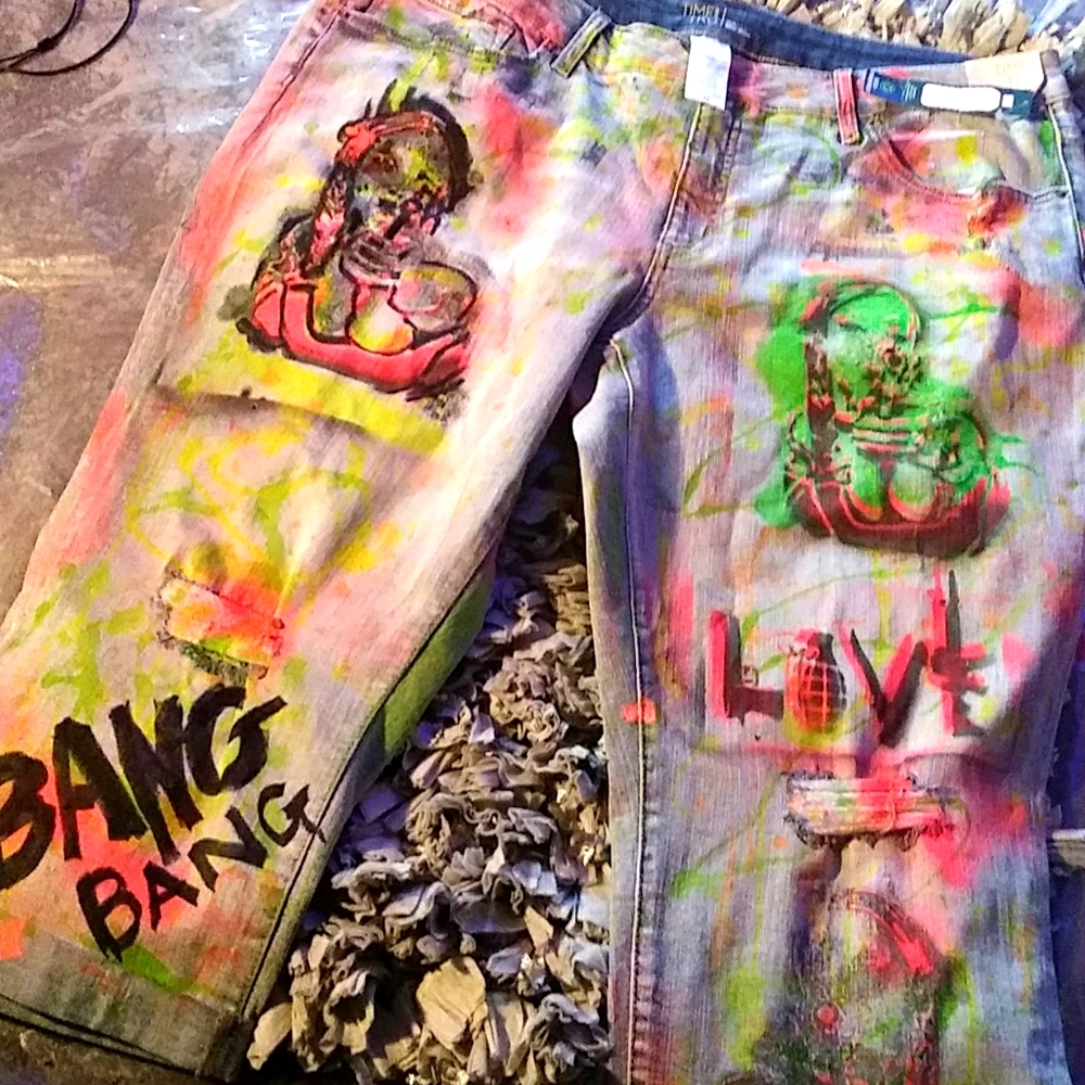 PC Custom "POP POP B" STRETCH Jeans ART Plus Sz 20